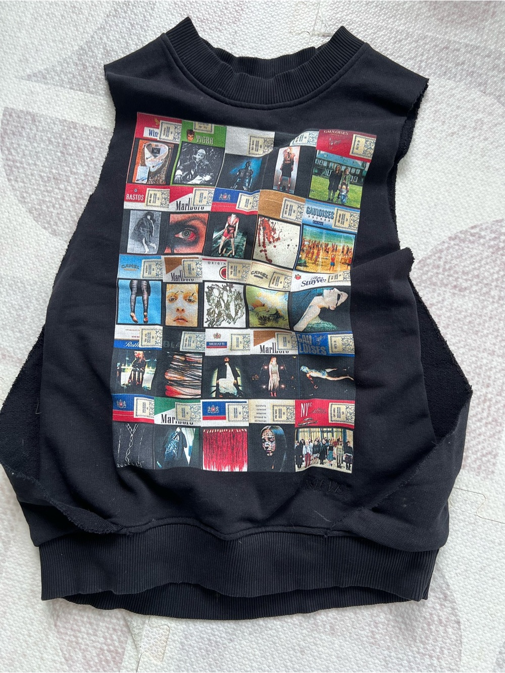 Black Crewneck Sweater with Multicolor Photo Grid